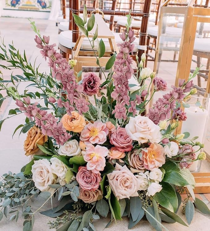 8PCS Delphinium Artificial Flowers Larkspur Fake Flowers 33.5in Long Stem Faux Silk Flowers for Tall Vases for Home Wedding Party Floral Arrangements Centerpiece Table Decorations (Cameo Brown)