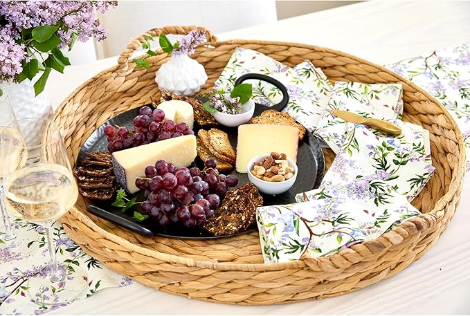 Solino Home Lilacs Floral Print Table Runner 36 inch - 100% Pure Linen Table Runner 14 x 36 Inch - Handcrafted and Machine Washable - Lilacs/Off White Print