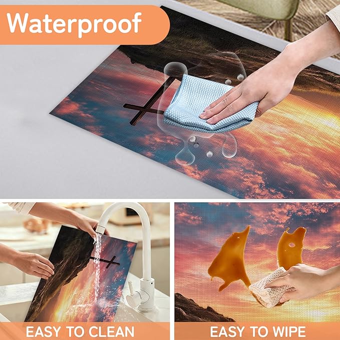 Cross Table Mats Set of 6,Sunset Mountain Non-Slip Washable Placemats for Restaurant Home Kitchen Dinner Table 12x18Inch