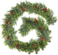 6FT Christmas Garland – Artificial Norfolk Pine Olive Garland with Red Berries, Pinecones & 20 Warm LED Timer Lights – Holiday Garland for Home, Wedding, Party Decorations