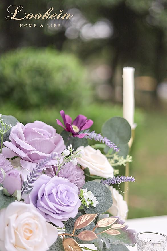 Lookein Artificial Flowers for DIY Wedding Decoration Bridal Bouquet Table Centerpieces Flower Garland Wreaths Aisle Arch Flower Decoration Home Decor, Romantic Lavender