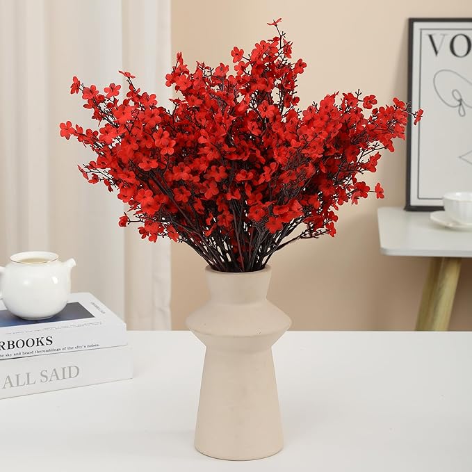 6PCS Artificial Baby Breath Flowers Fake Silk Real Touch DIY Floral Bouquets Decor Wedding Party Decoration Arrangements(Red)