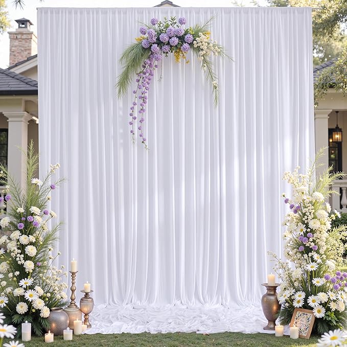 gogoparti 20x15 ft White Backdrop Curtain for Weddings & Parties - 4-Panel Wrinkle-Free Polyester Drape, 15 FT Long for Birthday, Baby Shower, Halloween Photography Background