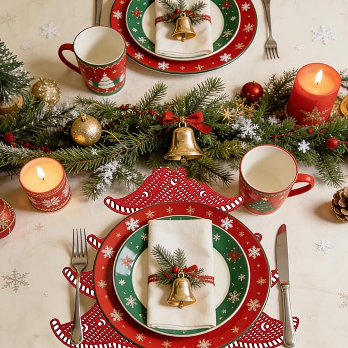Lot of 6 Christmas Placemats, Placemats Decorations Table Mats Hollow Out Vinyl Place Mats for Dining Table Setting Kitchen Table Mats Christmas Decoration (Red Christmas Tree)
