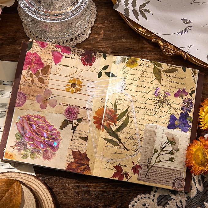 380 Pcs Pressed Flower Sticker Set Dried Flowers Themed Resin Journaling Stickers Floral Natural Botanical Fallen Leaves Decals for Scrapbook Supplies Bullet Junk Journal Bottles Planner Laptops