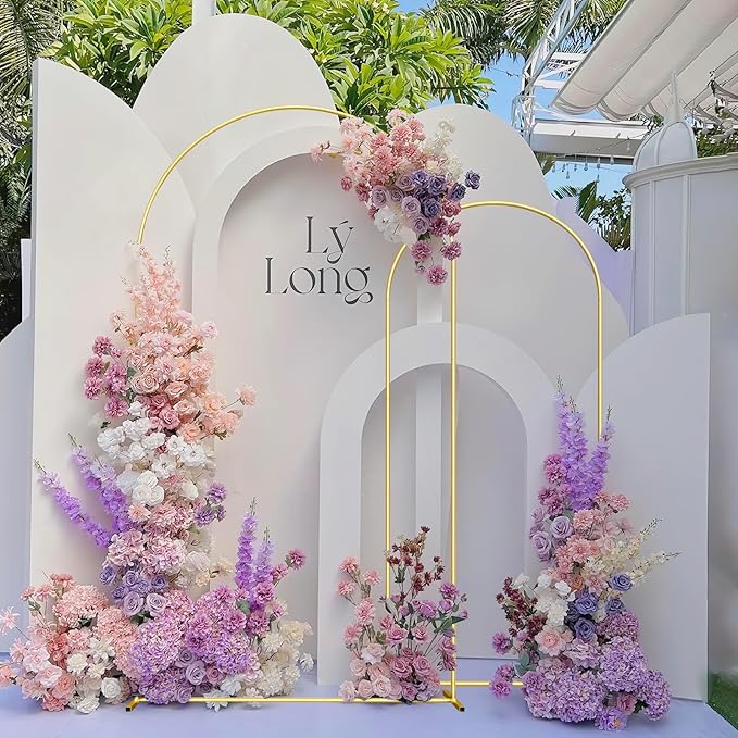 Wedding Arch Backdrop Stand Set of 2 Aluminum Gold Arched Frame (7.2FT, 6.6FT) for Birthday Party Bridal Baby Shower Ceremony Decoration