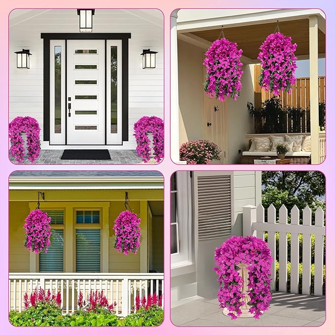 Artificial Bougainvillea Flowers for Outdoor Plant,12 pcs Faux Hanging Flowers Bougainvillea for Outside Decoration,Fake Silk UV Resistant Vines for Front Door Porch(Fuchsia)
