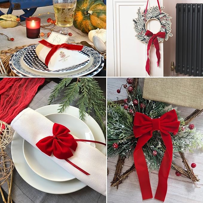 Red Velvet Ribbon - 3/8 Inch x 10 Yards for Gift Wrapping, Crafts, Christmas Decor, Bow Making, Vintage Fabric