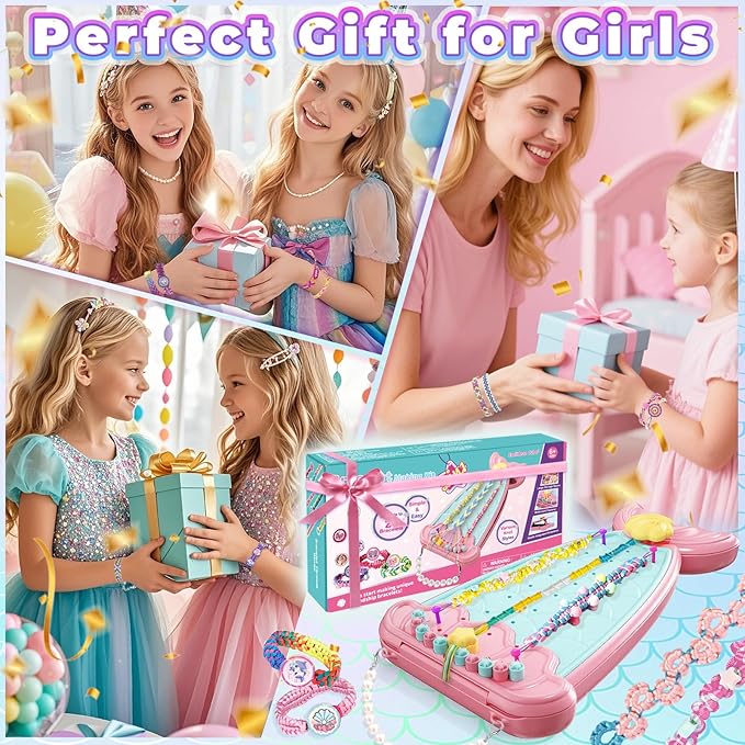 2-in-1 Friendship Bracelet Making Kit, Arts and Crafts for Girls Ages 8-12, Jewelry Making Kit＆DIY Travel Activity Toys Set, Christmas Birthday Gifts for 6 7 8 9 10 11 12 Year Old Teen Girls (Pink)