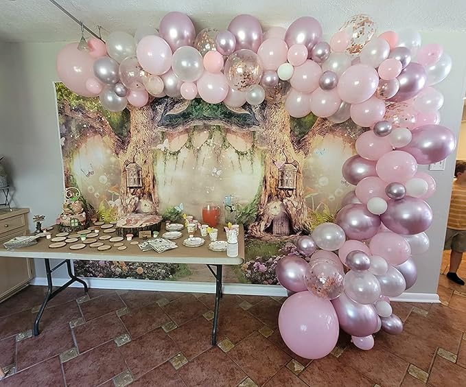Leowefowa 10x8ft Vinyl 1st Birthday Backdrop Fairytale Forest Backdrop Enchanted Flower Baby Shower Photo Background for Party Newborn Baby Kids Photo Shoots Studio Props Photography Backdrops