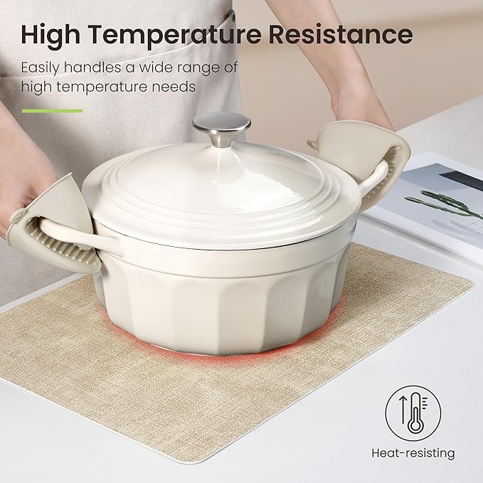 Placemats Set of 6, Faux Leather Heat Resistant Wipeable Placemats, Dual Sided Waterproof Washable Table Mats with Coaster, Suitable for Kitchen, Dining, Table Decor (6, Beige Dark Coffee)