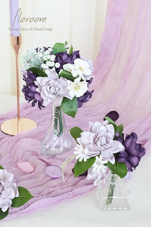Floroom Artificial Gardenia Flowers 2.7" 25pcs Real Looking Lilac & Purple Foam Fake Flowers with Stems for DIY Wedding Bouquets Bridal Shower Centerpieces Floral Arrangements Party Tables Decorations