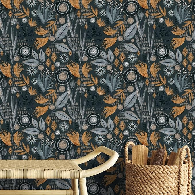 Boho Floral Peel and Stick Wallpaper Leaf Self Adhesive Wallpaper Retro Wall Decor Vintage Botanical Removable Contact Paper 17.7in x 9.8ft