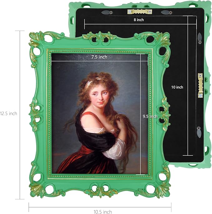SIMON'S SHOP 8x10 Picture Frame Antique Frame 8x10 Vintage Photo Frames 10 x 8 in Light Green with Gold Trim, Wall and Tabletop Picture Frames