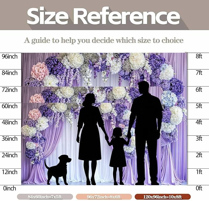 8 x 6 ft Flower Photo Backdrop Floral Purple Photography Background White Curtain Spring Wedding Baby Shower Girl Princess Birthday Party Supplies Photo Studio Props