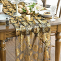 Artoid Mode 3PCS Black Gold Dahlia Flower Gauze Table Runner 120 Inch 10FT, Glitter Metallic Foil Seasonal Sheer Dining Holiday Table Decor for Home Party