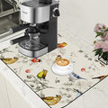 Cute Birds Coffee Mat Absorbent Dish Drying Mat for Kitchen Counter Hide Stain Rubber Backed Coffee Bar Accessories Fit Under Espresso Machine Dish Drainer, 15.7 x 23.6 Inch