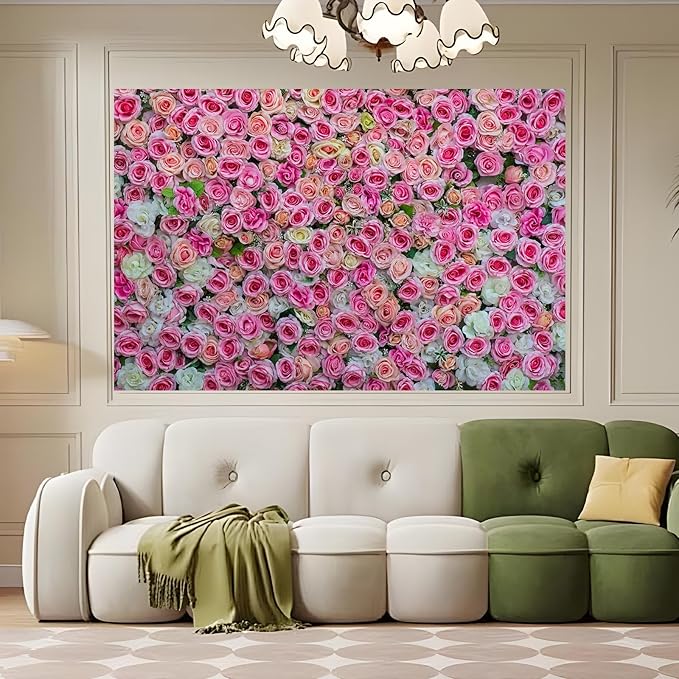 Pink Rose Flowers Theme Photography Backdrop Baby Shower Wedding Happy Birthday Photo Background Dessert Cake Table Floral Decoration Supplies Studio Props Decor Background 15x10ft
