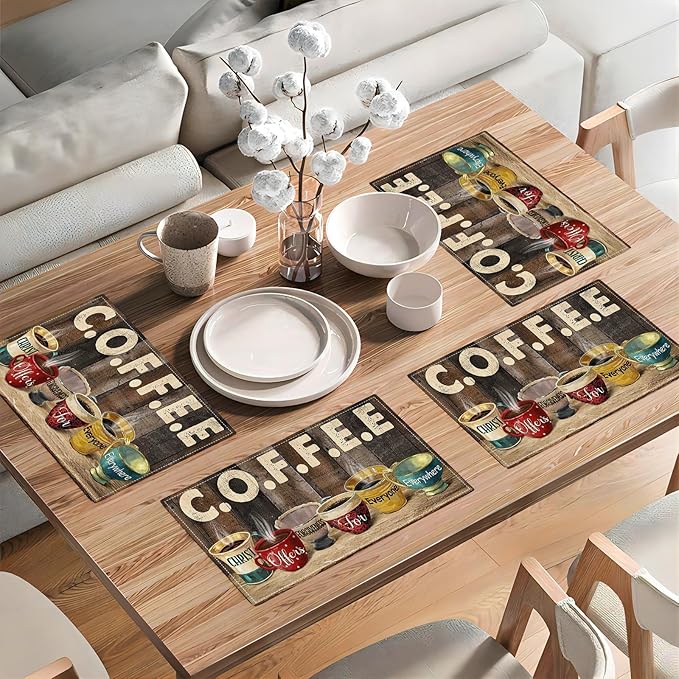 Christian Coffee Placemats Set of 6 Coffee Table Mats Washable Place Mats for Home Party Indoor Kitchen Dining Table Decoration 12x18 Inch