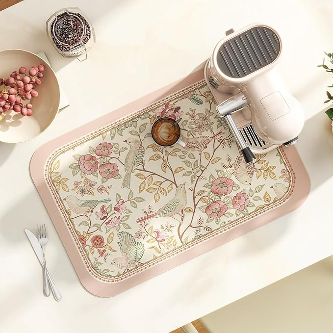 patdrea French Floral Bird Rectangular PVC Placemats, Pack of 6, Waterproof Insulation, Soft and Durable, Suitable for Dining Table, Kitchen and Coffee Table Decoration,12"*17"