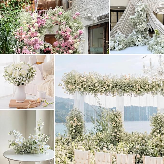 ASTRYAS 60Pcs Babys Breath Artificial Flowers, Baby Breath Flowers Artificial Bulk, Fake White Gypsophila Babies Breath Real Touch Flowers for Wedding Bouquet Floral Arrangement Party Home Decor