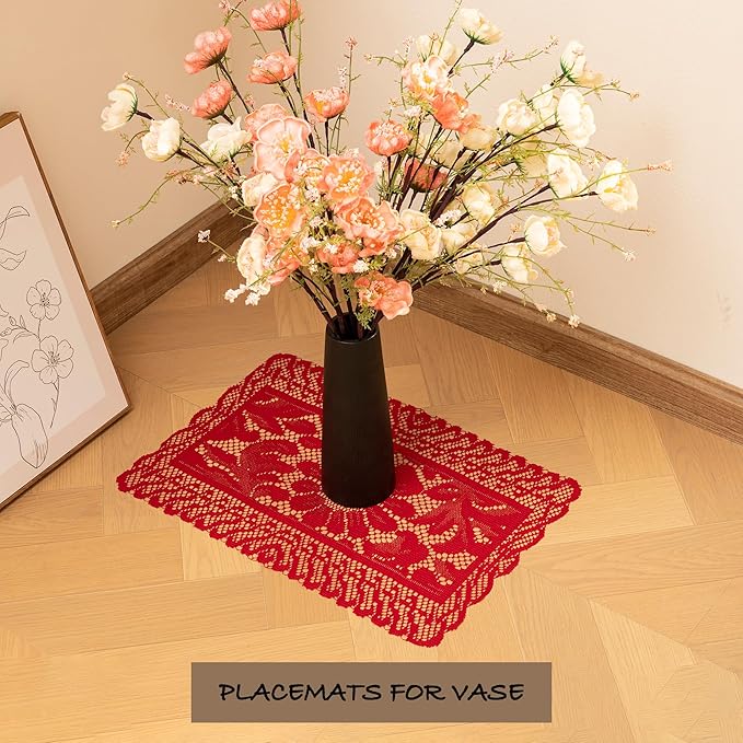 Jayla 2 Pcs Rectangle Lace Placemats for Tables Embroidered Lace Tablemats Vintage Crochet Floral Table Runner Vintage Wedding, Tea Party Decor,12x17 Inch