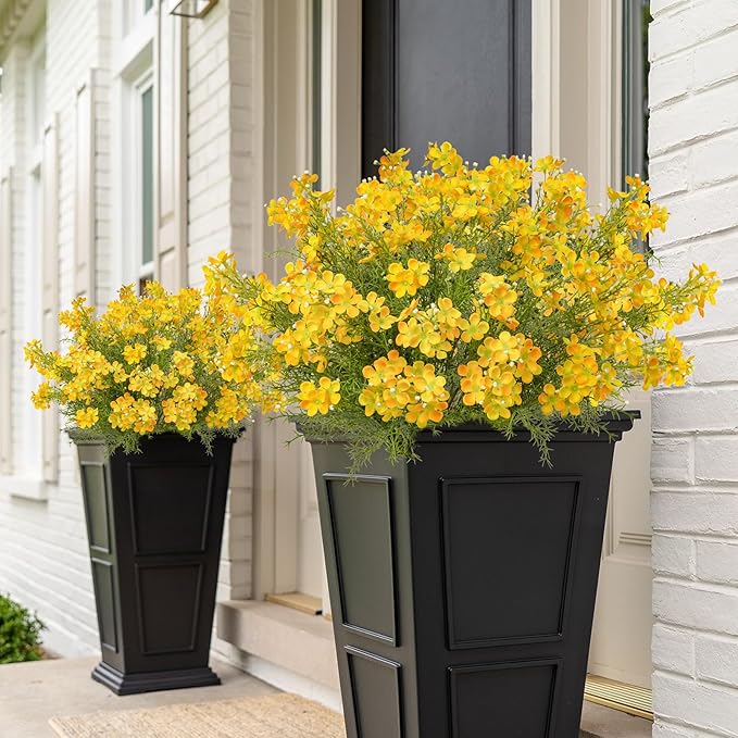 Spring Decorations for Home Fake Flowers Hydrangea Artificial Plants Indoor Mantle Decor Plastic Flowers Artificial Plants Outdoor Garden Decor Hanging Plants 6pcs Yellow Flowers