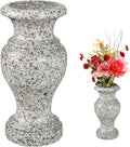 Cemetery Vase, Turned Granite Vase Polished, Memorial Stone Vases with Draining Holes for Home Tabletop, Cemetery Flowers, Grave Headstone Decorations (1pc, Grey)