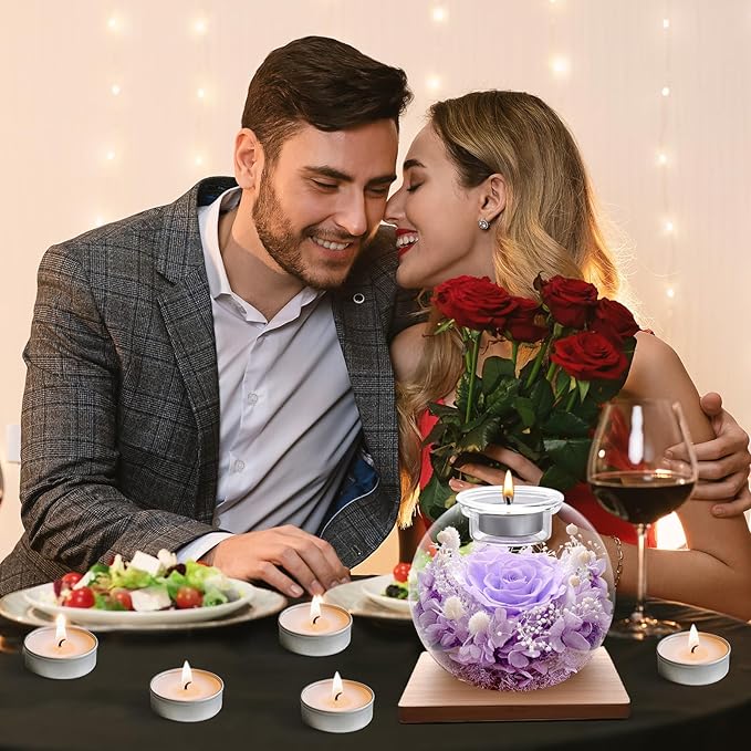Christmas Birthday Gifts for Women Preserved Roses in Glass Dome with Scented - Romantic Preserved Flower for Women, Girlfriend, Wife, Mom, Grandma, Sister, Her-lightpur