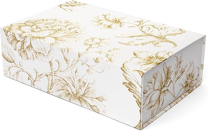 Luxury Keepsake Gift Box 3-Pack | Gold Floral Decorative Boxes with Magnetic Lids for Presents, Wedding Memory Box, and Bridal Gifts. 11.5" x 7.5" x 3.5"