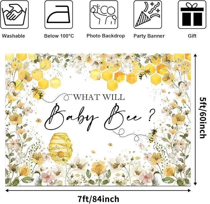 Avezano Bee Gender Reveal Backdrop What Will Baby Bee Photography Background Bumble Honeycomb Gender Reveal Party Decorations Banner Floral Theme Baby Shower Photo Backdrops (7x5ft)
