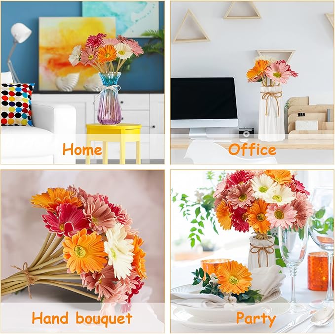 WILLBOND 36 Pieces Artificial Gerbera Daisies Flowers Fake Daisy Faux Boho Daisy Flowers Bouquet 15 in for Boho Birthday Decorations Wedding Home Decor (White,Pink,Yellow,Orange,Rose,Coral)