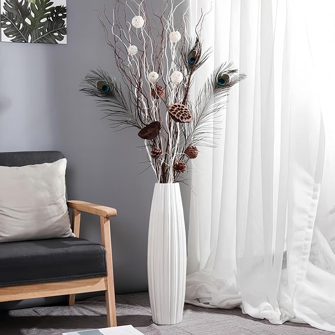 Large Floor Ceramic Vase 24 Inches Tall,White Modern Flower Tall Vases for Office, Home,Farmhouse,Living Room Décor,Simple Origami Design Fall Decorative Porcelain Flower Arrangement Vase Ideal Gift