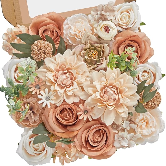Serwalin Nude Color Artificial Flowers Combo Silk Flowers with Stems Boho Flowers Fake Cake Flowers for DIY Wedding Bouquets Centerpieces Arrangements Baby Shower Party Home Decorations