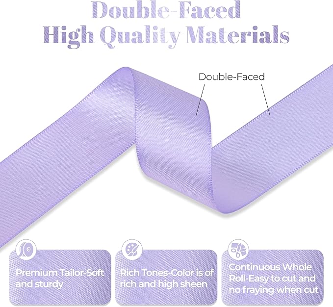 Lavender Satin Ribbon, 1 Inch X 25 Yards, Premium Satin Polyester Ribbon for Gift Wrapping, Crafts, Wedding Decor