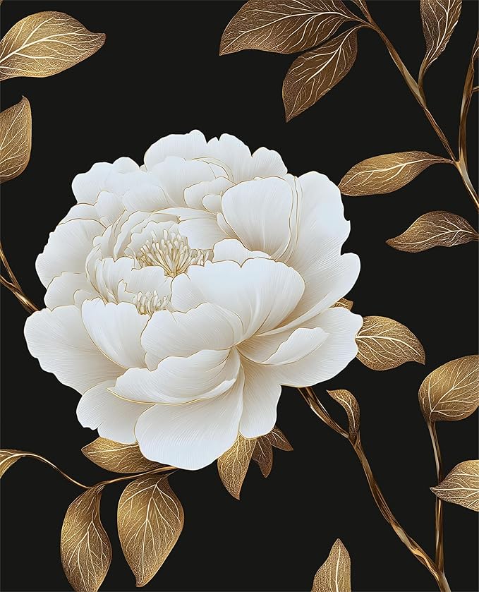 Black Golden Floral Wallpaper Peel and Stick Flowers Contact Paper 17.5in x 118in Vintage Leaf Wall paper Vinyl Waterproof Self Adhesive Dark Botanical Walls Murals for room Cabinet Table Drawer Decor