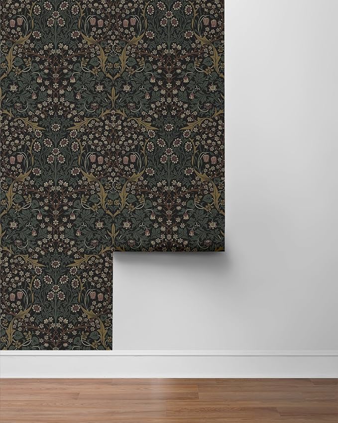 NextWall Seabrook Designs Victorian Garden Floral Vintage Prepasted Wallpaper (Blacksmith & Cliffside)