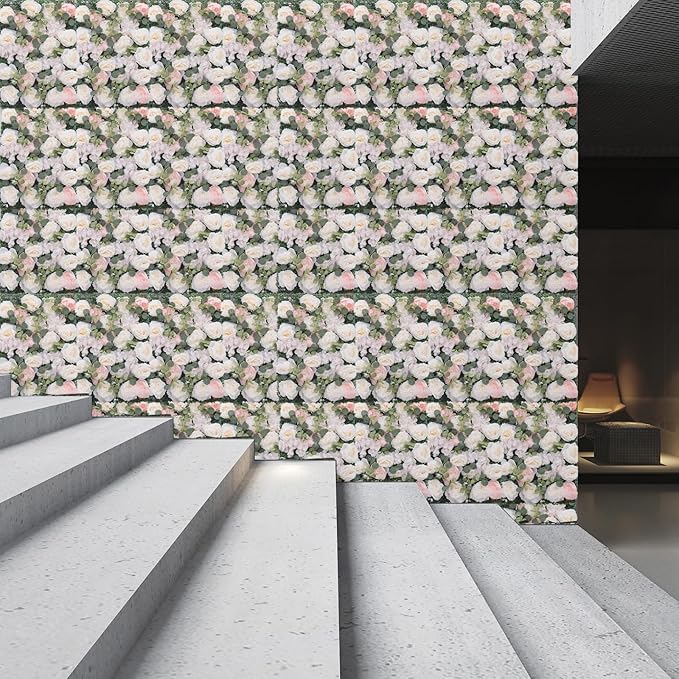 Artificial Flower Wall Panels, Silk Wedding Flower Wall Backdrop Panel, 3D Floral Panel Artificial Floral Wall Mat Flower Screen for Photo Party Wedding Wall Background Decor (6PCS White+Pink)