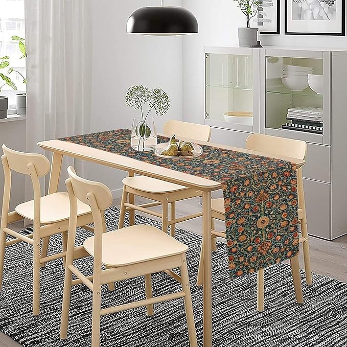 William Morris Table Runner, Boho Rustic Ethnic Flower Original Design Print Table Runner for Home Party Dining Room Kitchen Decor 13x70 Inch