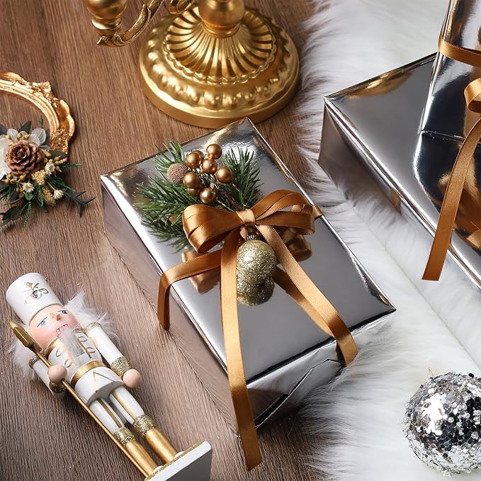 LaRibbons Silver Metallic Wrapping Paper, 30 Inch X 33 Feet (82.5sq.ft) Solid Color Paper Roll, Gift Wrapping Paper Rolls for Wedding, Birthday, Christmas, Baby Shower
