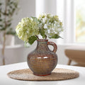 Sunddo Brown Ceramic Vase 6 Inch - Small Rustic Decorative Vase with 1 Handle, Rustic Farmhouse Decor, Bedroom, Bathroom, Bookshelf, Mantel, Coffee Table Decor