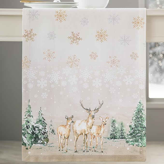 Maison d' Hermine Table Runner 100% Cotton Single Layer Table Runners 72 inches Long for Thanksgiving Christmas Decorations Home Kitchen Dining Party Wedding (Deer in The Woods, 14.5" x 72")