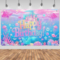 3x5ft Under The Sea Birthday Backdrop, Happy Birthday Decoration Background, Cute Cartoon Mermaid Theme Party Supplies Outdoor Indoor Photo Banner