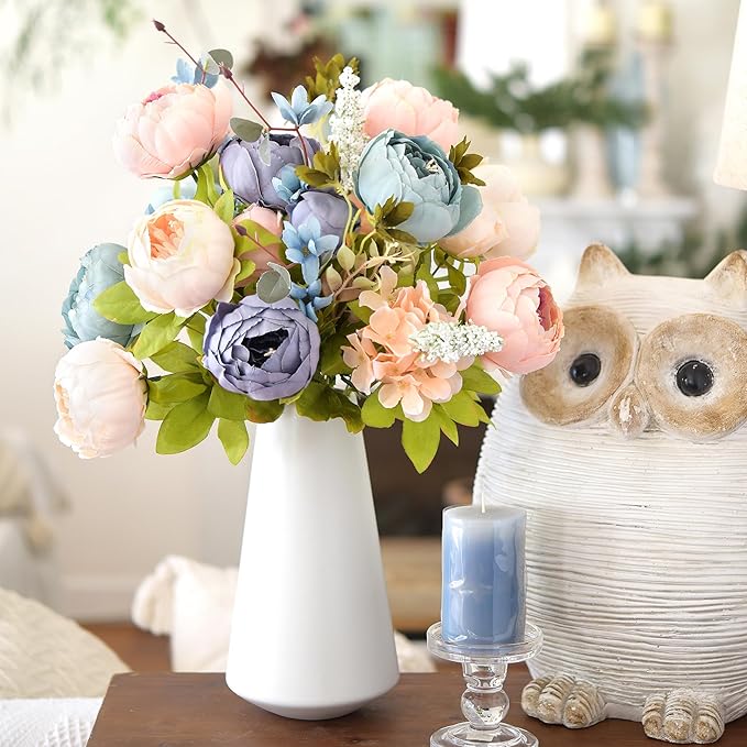FiveSeasonStuff Vintage Artificial Peonies Silk Peony Flowers and Hydrangeas for Wedding Bridal Home Décor – Beautiful Floral Centerpiece Arrangement with 2 Bouquets (Tranquil Blue and Pink Mix)