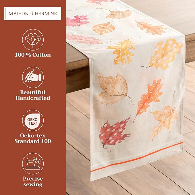 Maison d' Hermine Table Runner 100% Cotton Double Layer Table Runners 108 inches Long for Thanksgiving Christmas Decorations Home Kitchen Dining Party Wedding (Colours of Autumn, 14.5" x 108")