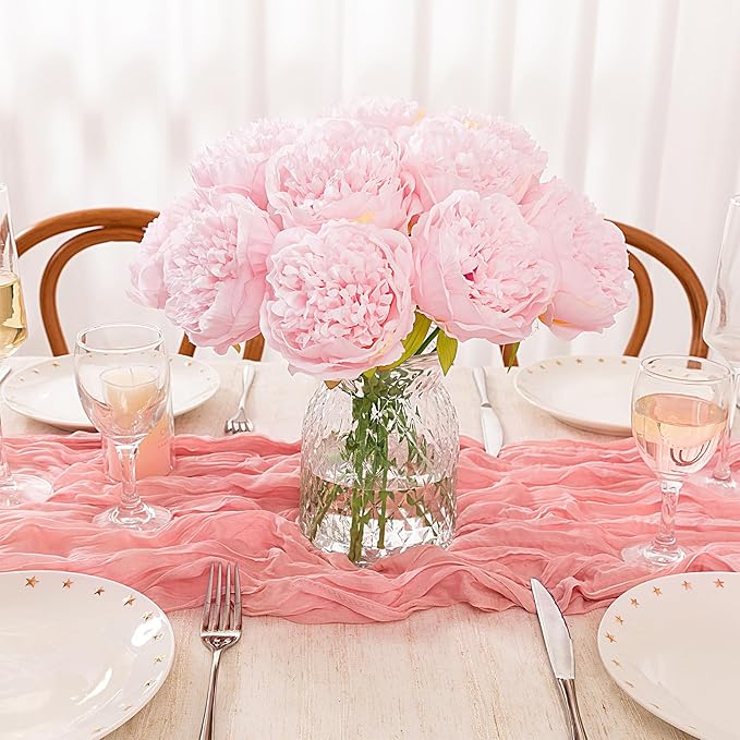 U'Artlines 2 Bouquet 10 Heads Artificial Peony Silk Flower Leaf Home Office Wedding Party Festival Bar Decor (Light Pink)