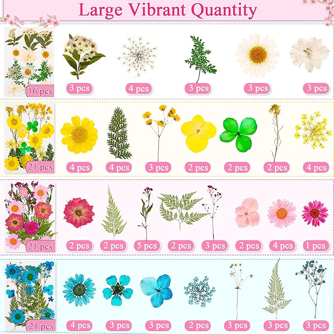 160Pcs Dried Pressed Flowers Butterflies for Resin Molds, Natural Real Dry Flower Leaves Bulk with 80Pcs Transparent Butterfly Stickers Tweezers for DIY Arts Crafts Scrapbooking Candle Making Supplies