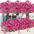 Ouddy Decor 12 Bundles Artificial Flowers for Decorations Fake Silk Plants for Outdoors UV Resistant Faux Plastic Greenery Stems for Garden Porch Window Box Home Spring Decor, Rose Red