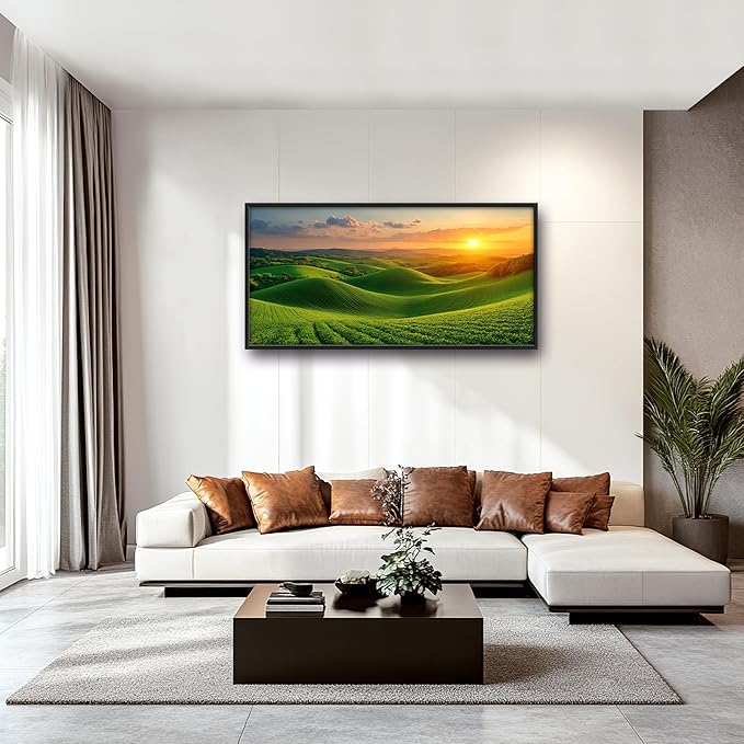Framed Large Pictures Wall Art for Living Room, Sunset Nature Scenery Oversized Wall Decor Green Hills Landscape Canvas Print Painting Extra Large Framed Artwork for Bedroom Office 60"x30"