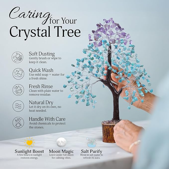 FASHIONZAADI Amethyst and Turquoise Crystal Tree of Life - Crystal Decor - Spiritual Gifts - Crystals Gifts for Women - Gemstones and Crystals